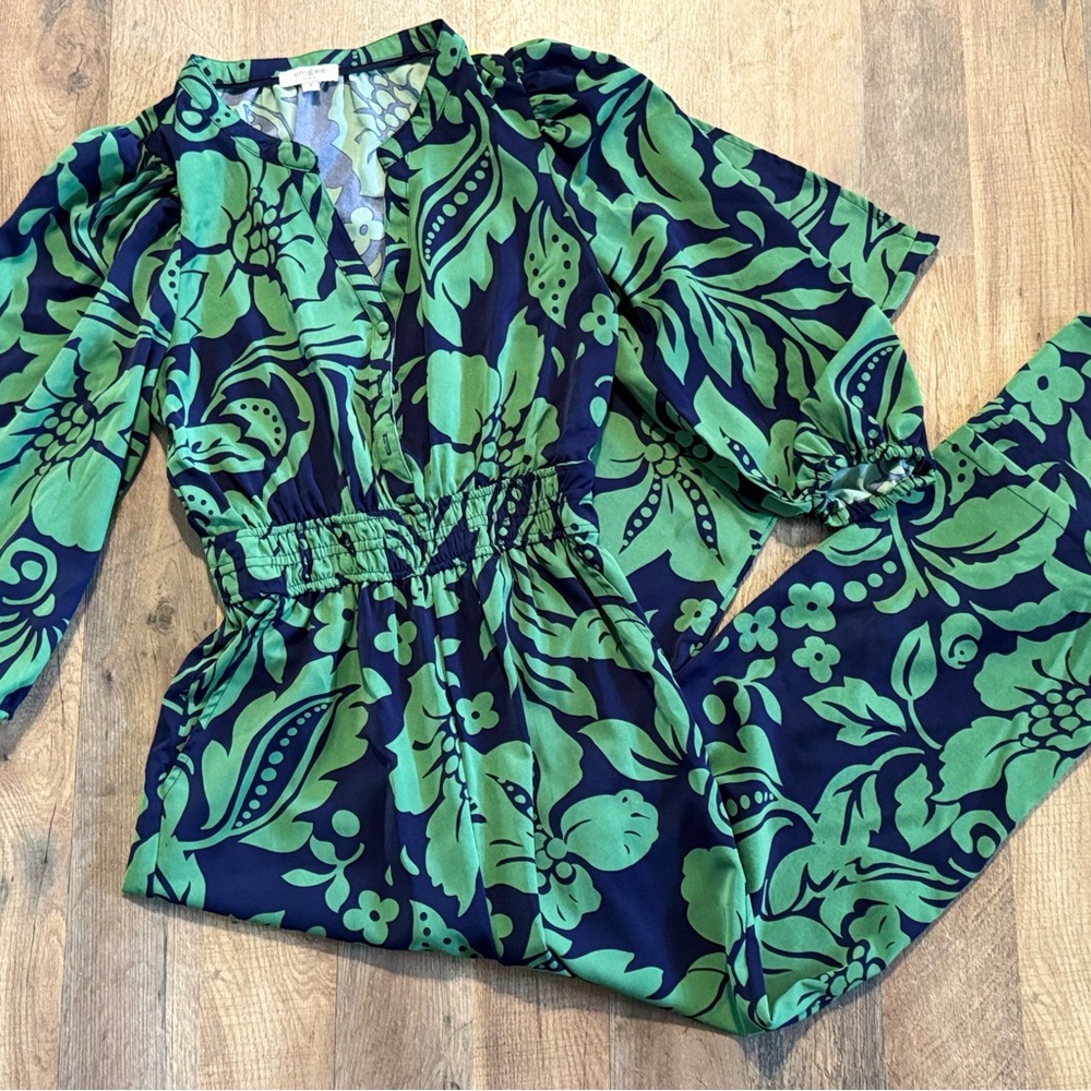 Umgee Green and Blue Floral Jumpsuit